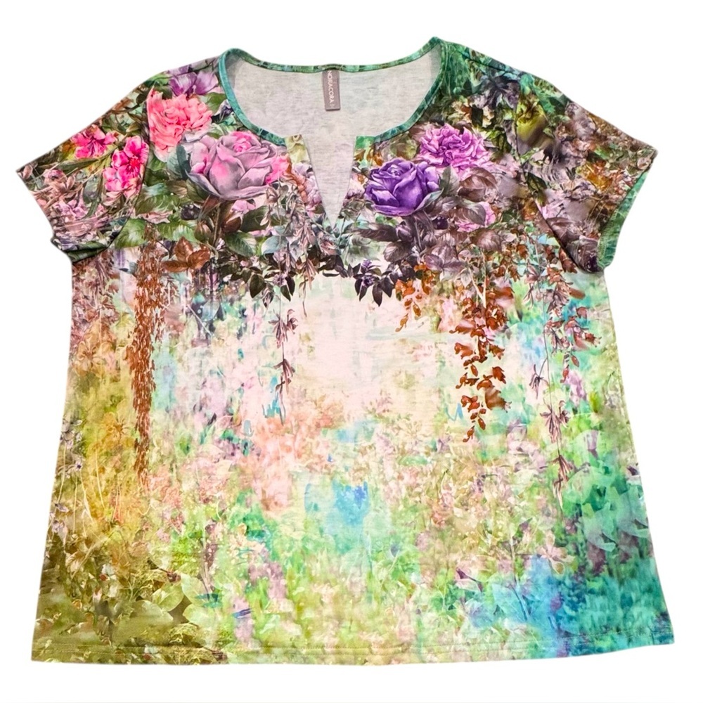NoraCora Size XL Pastel Artsy Mixed Floral Short Sleeve Tee